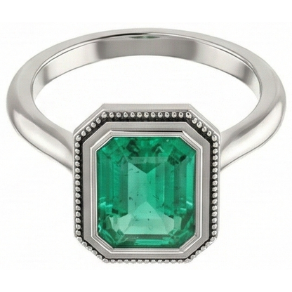 Natural Real ( Not Lab Grown ) 2 Carat Green Emerald GIA Ring Solitaire Bezel Set