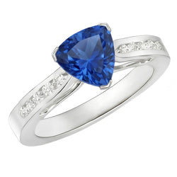 2 Carats Ceylon Sapphire And Natural Earth Mined Diamonds Ring White Gold 14K