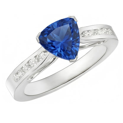 2 Carats Ceylon Sapphire And Natural Earth Mined Diamonds Ring White Gold 14K