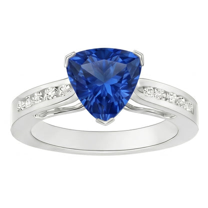 2 Carats Ceylon Sapphire And Natural Earth Mined Diamonds Ring White Gold 14K