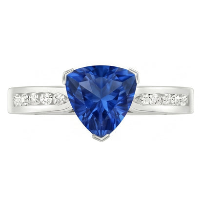 2 Carats Ceylon Sapphire And Natural Earth Mined Diamonds Ring White Gold 14K
