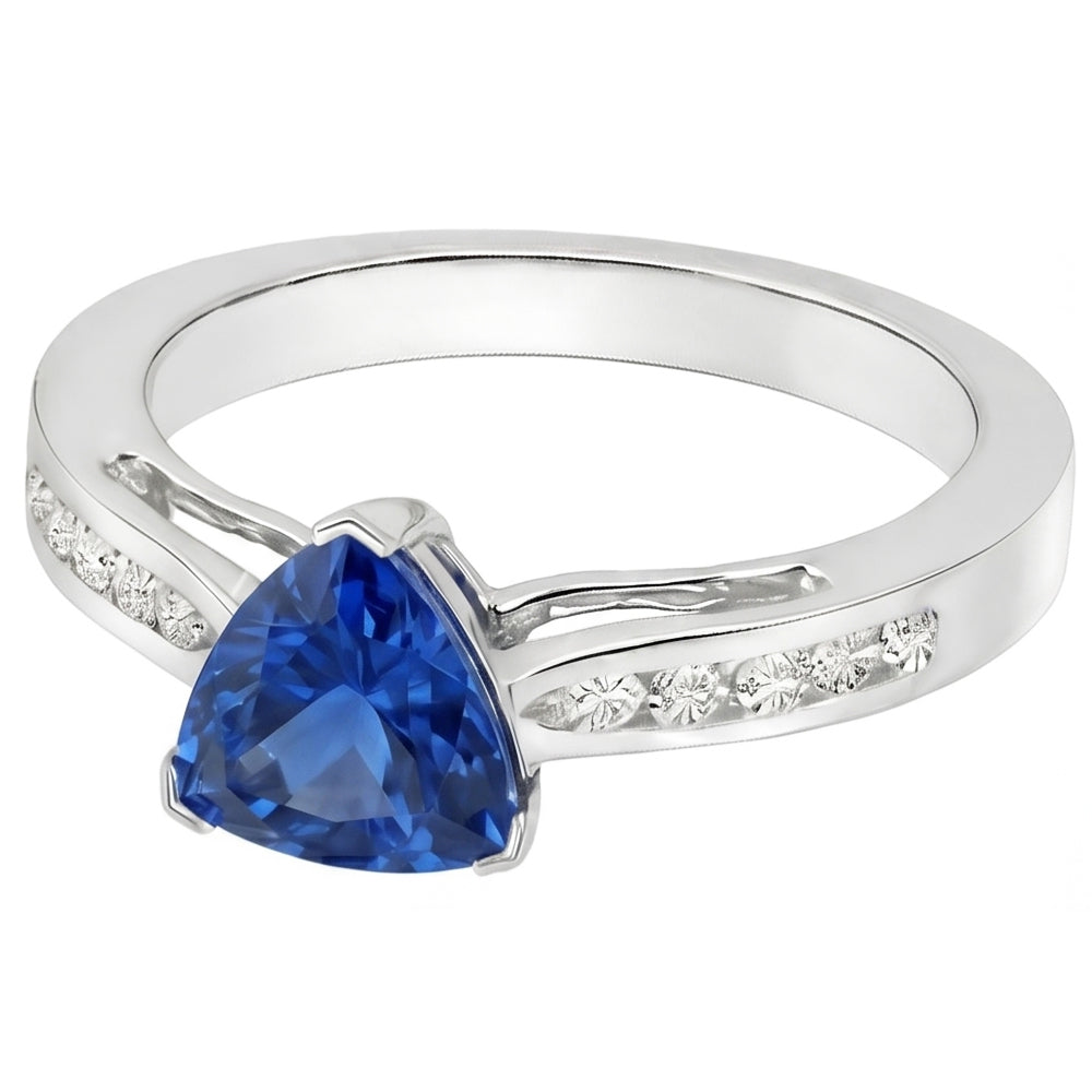 2 Carats Ceylon Sapphire And Natural Earth Mined Diamonds Ring White Gold 14K