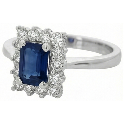 2 Carats Emerald Ceylon Sapphire And Natural Earth Mined Diamond Ring White Gold 14K