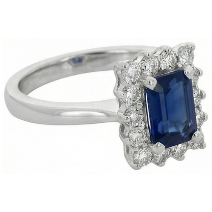2 Carats Emerald Ceylon Sapphire And Natural Earth Mined Diamond Ring White Gold 14K