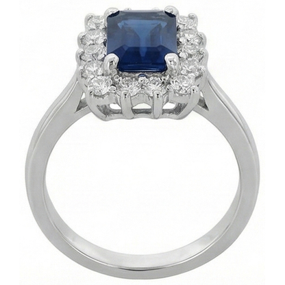 2 Carats Emerald Ceylon Sapphire And Natural Earth Mined Diamond Ring White Gold 14K