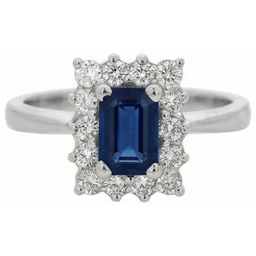 2 Carats Emerald Ceylon Sapphire And Natural Earth Mined Diamond Ring White Gold 14K