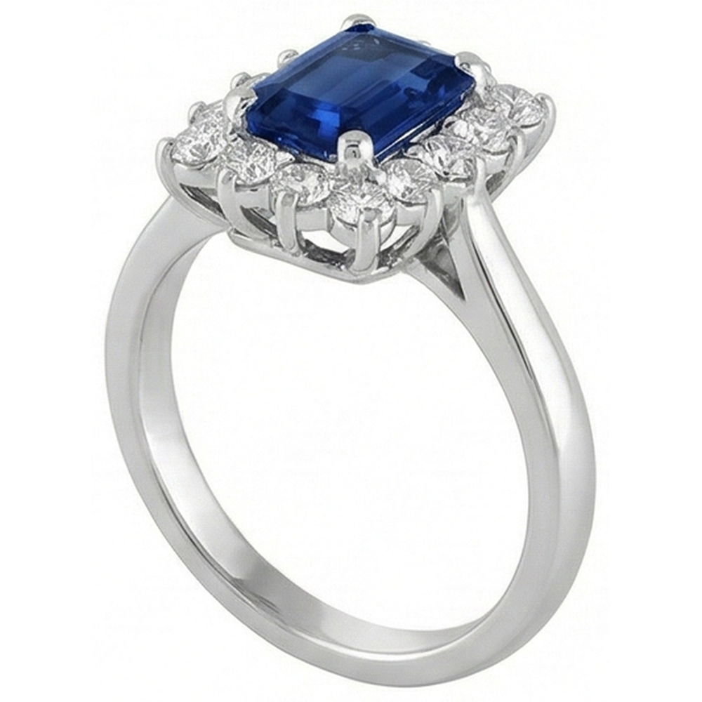 2 Carats Emerald Ceylon Sapphire And Natural Earth Mined Diamond Ring White Gold 14K