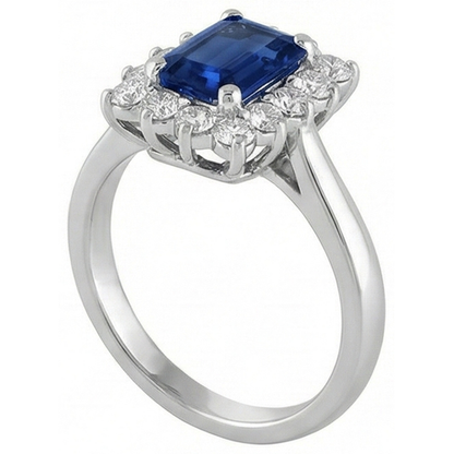 2 Carats Emerald Ceylon Sapphire And Natural Earth Mined Diamond Ring White Gold 14K