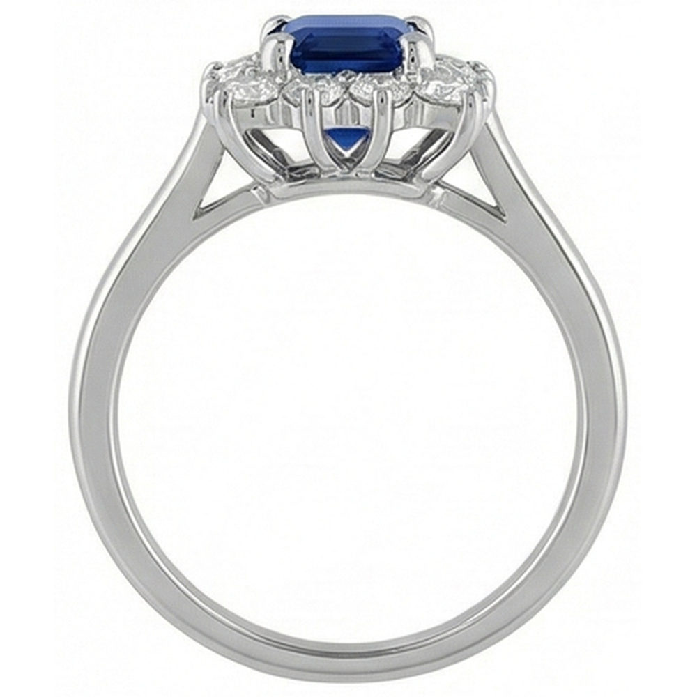 2 Carats Emerald Ceylon Sapphire And Natural Earth Mined Diamond Ring White Gold 14K