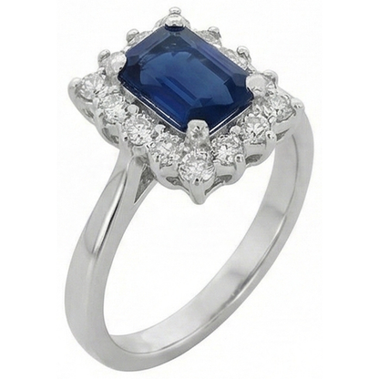 2 Carats Emerald Ceylon Sapphire And Natural Earth Mined Diamond Ring White Gold 14K