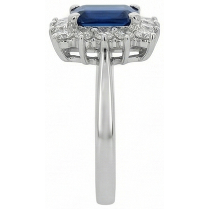 2 Carats Emerald Ceylon Sapphire And Natural Earth Mined Diamond Ring White Gold 14K