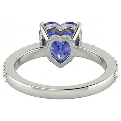 natural round tanzanite 2ct ring on white background