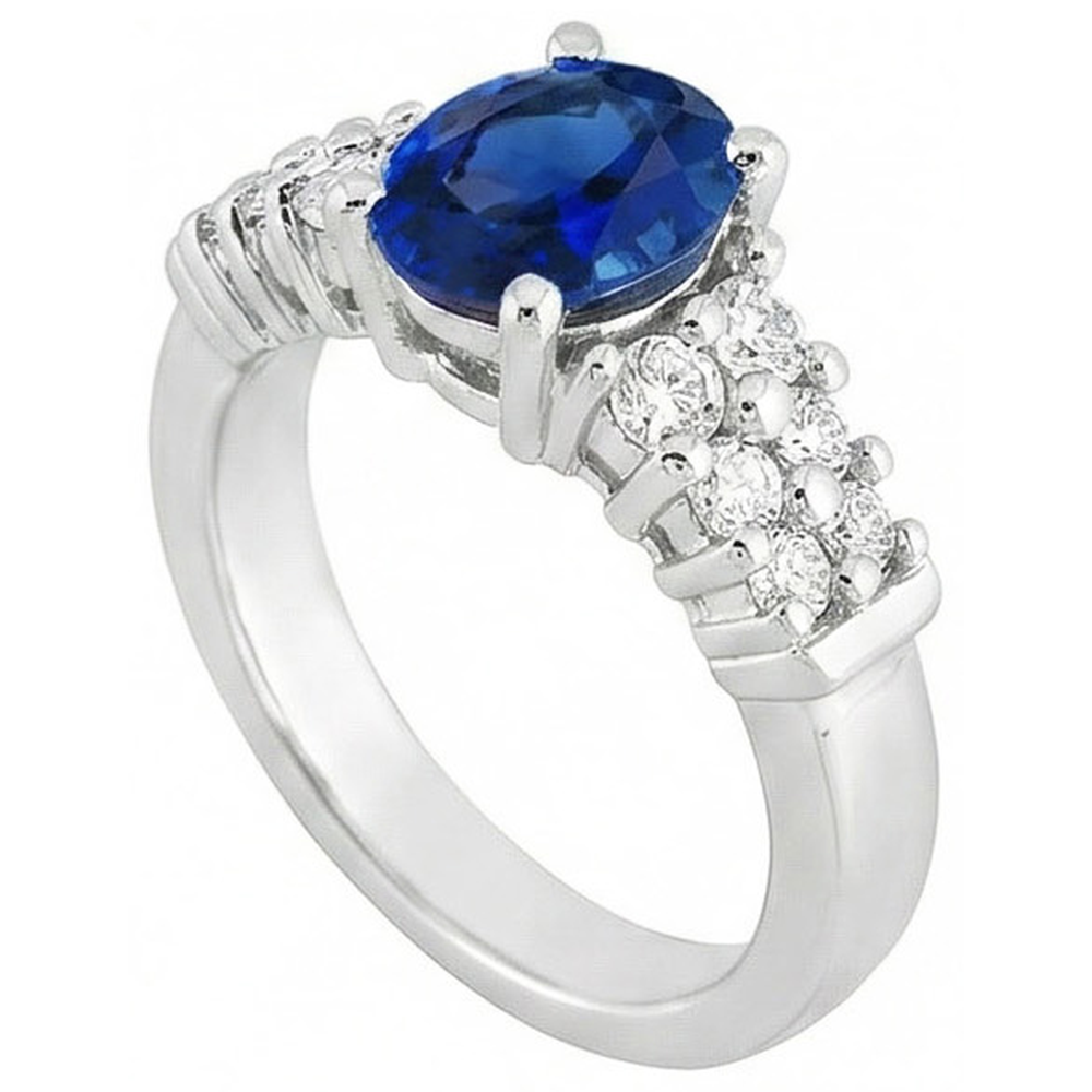 Natural Real ( Not Lab Grown )  2 Carats Oval Cut Ceylon Blue Sapphire Ring White Gold Jewelry New