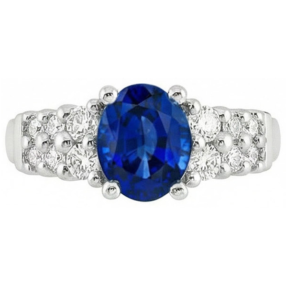 Natural Real ( Not Lab Grown )  2 Carats Oval Cut Ceylon Blue Sapphire Ring White Gold Jewelry New