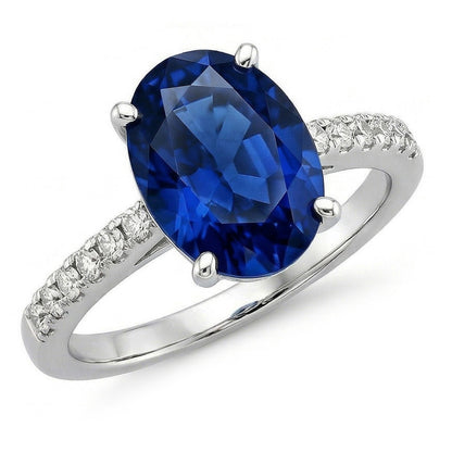 2 Carats Oval Sri Lanka Blue Sapphire Natural Earth Mined Diamond Ring White Gold 14K
