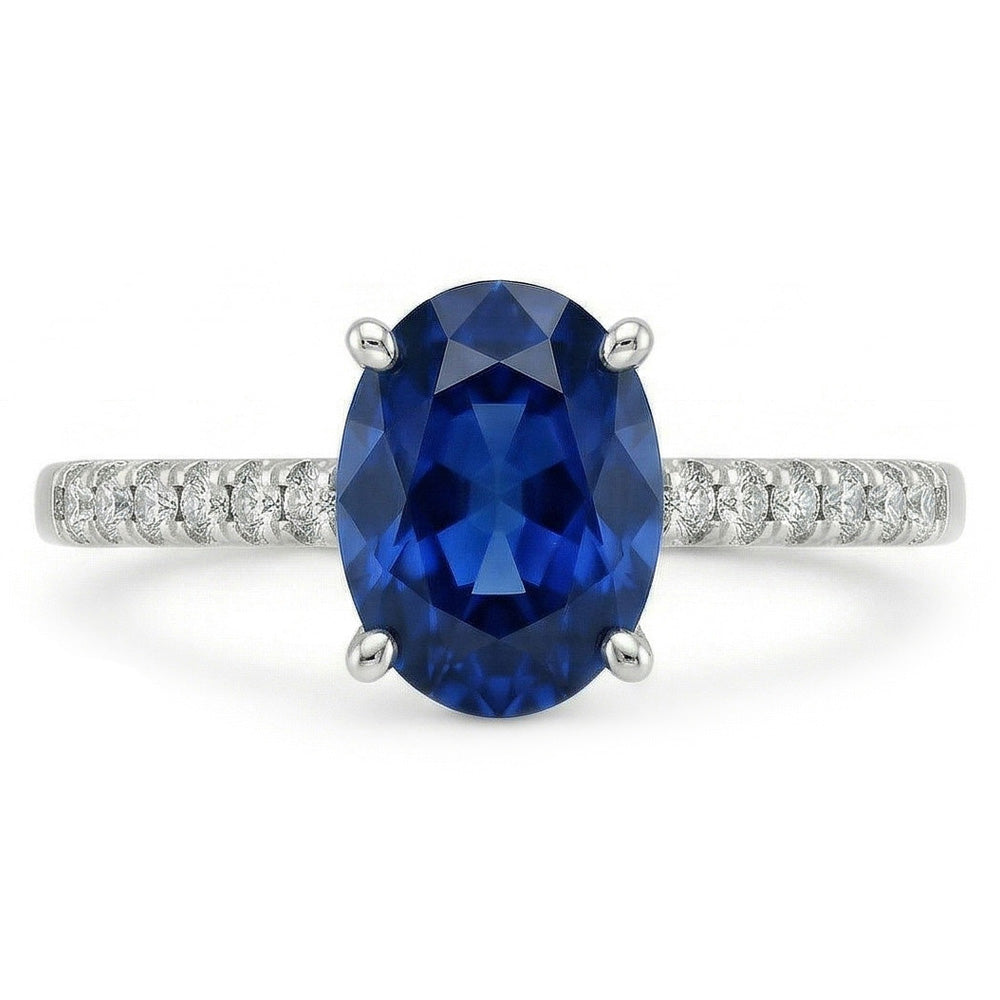 2 Carats Oval Sri Lanka Blue Sapphire Natural Earth Mined Diamond Ring White Gold 14K