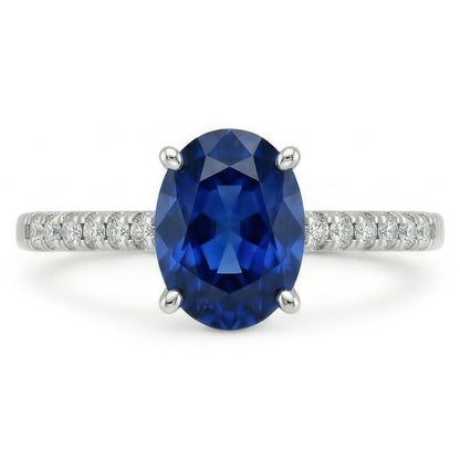 2 Carats Oval Sri Lanka Blue Sapphire Natural Earth Mined Diamond Ring White Gold 14K