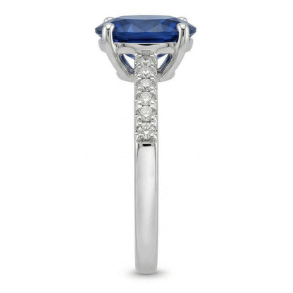 2 Carats Oval Sri Lanka Blue Sapphire Natural Earth Mined Diamond Ring White Gold 14K