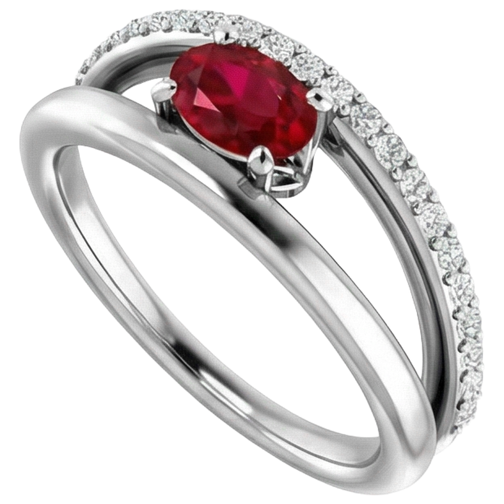2 Carats Red Ruby With Natural Earth Mined Diamonds Ring White Gold 14K