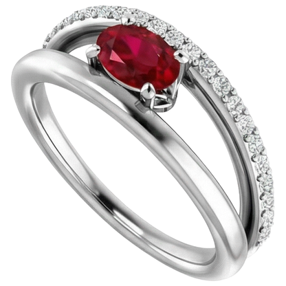 2 Carats Red Ruby With Natural Earth Mined Diamonds Ring White Gold 14K