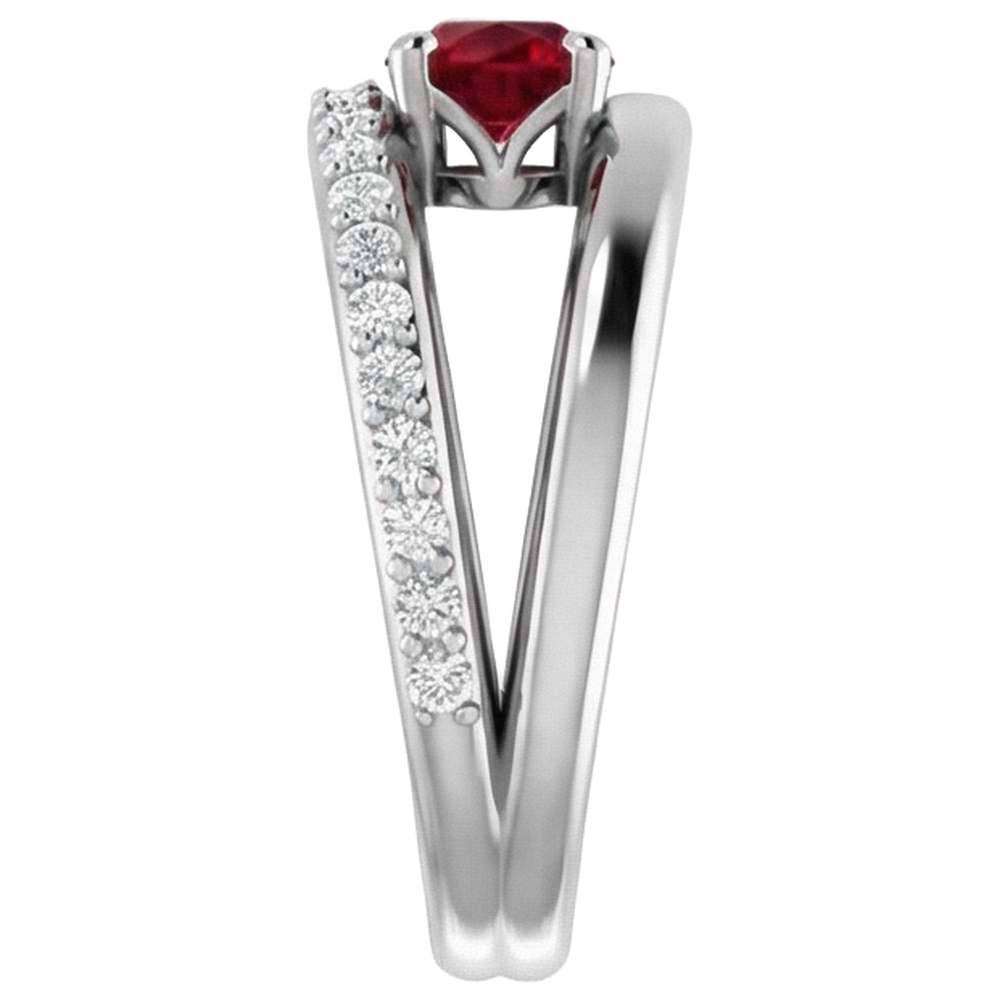 2 Carats Red Ruby With Natural Earth Mined Diamonds Ring White Gold 14K