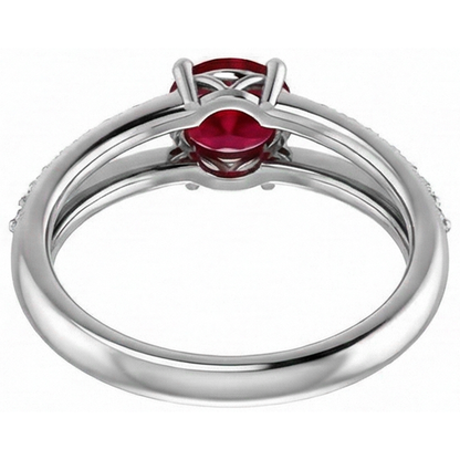 2 Carats Red Ruby With Natural Earth Mined Diamonds Ring White Gold 14K