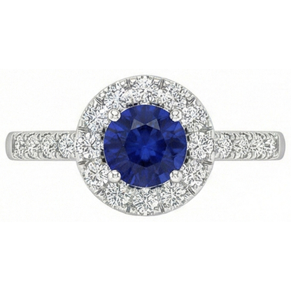 2 Carats Round Blue Ceylon Sapphire Natural Earth Mined Diamond Ring White Gold 14K