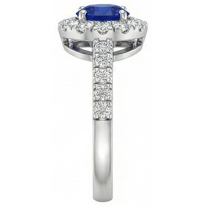 2 Carats Round Blue Ceylon Sapphire Natural Earth Mined Diamond Ring White Gold 14K