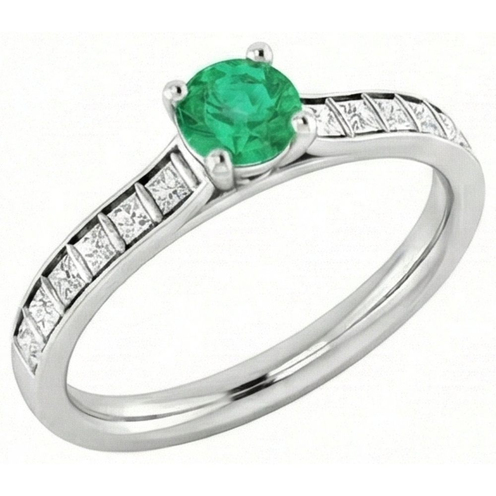 2 Carats Round Green Emerald GIA Natural Earth Mined Diamond Ring White Gold 14K