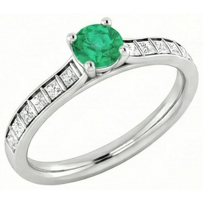 2 Carats Round Green Emerald GIA Natural Earth Mined Diamond Ring White Gold 14K