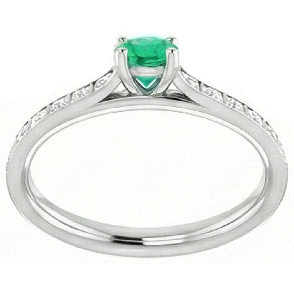 2 Carats Round Green Emerald GIA Natural Earth Mined Diamond Ring White Gold 14K
