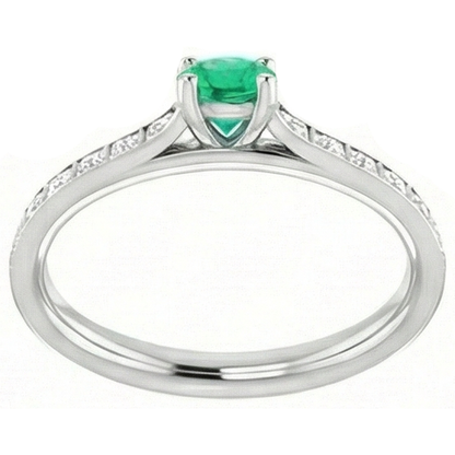 2 Carats Round Green Emerald GIA Natural Earth Mined Diamond Ring White Gold 14K