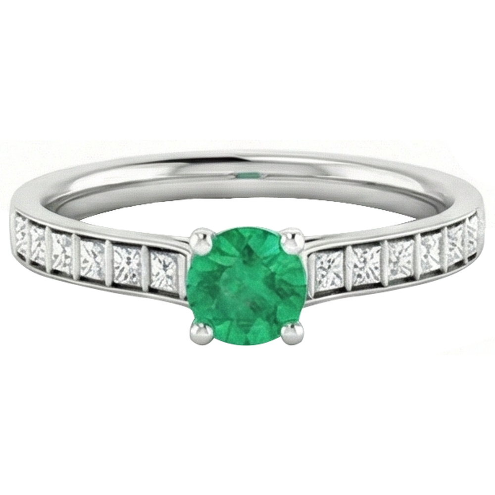 2 Carats Round Green Emerald GIA Natural Earth Mined Diamond Ring White Gold 14K
