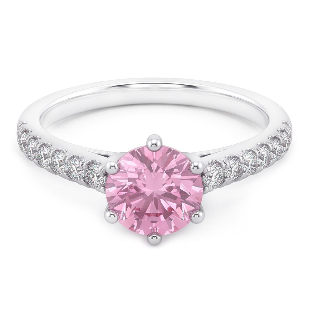 2 Carats Round Pink Sapphire Gemstone Engagement Ring WG 14K