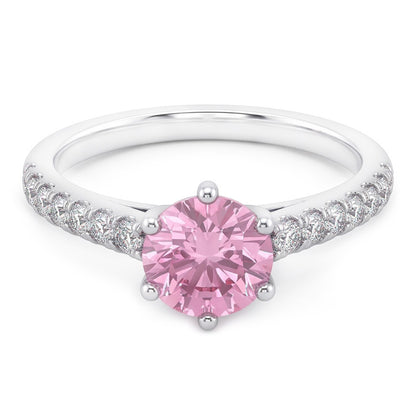 2 Carats Round Pink Sapphire Gemstone Engagement Ring WG 14K