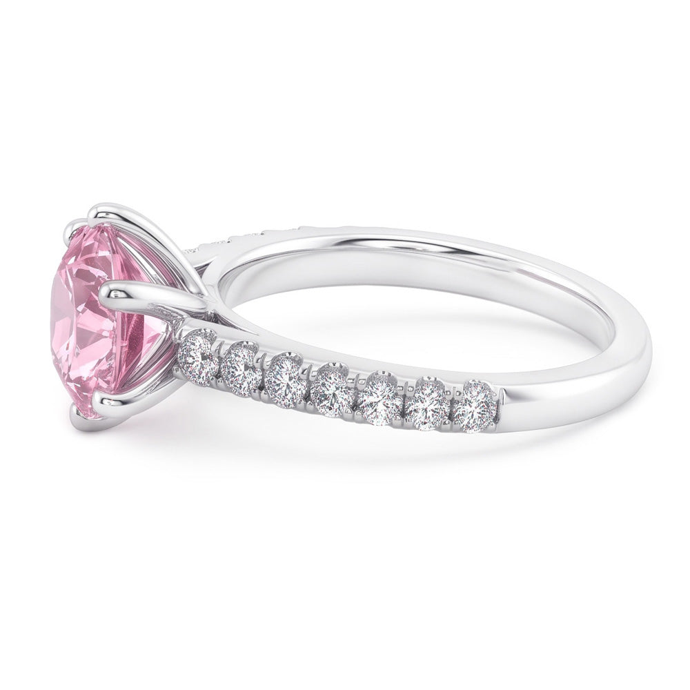 2 Carats Round Pink Sapphire Gemstone Engagement Ring WG 14K