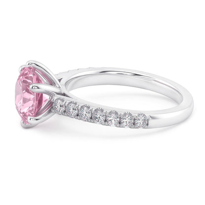 2 Carats Round Pink Sapphire Gemstone Engagement Ring WG 14K
