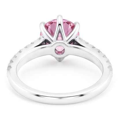 2 Carats Round Pink Sapphire Gemstone Engagement Ring WG 14K