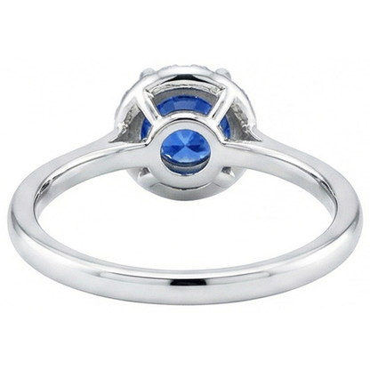 2 Carats Round Sapphire And Natural Earth Mined Diamond Engagement Ring White Gold 14K