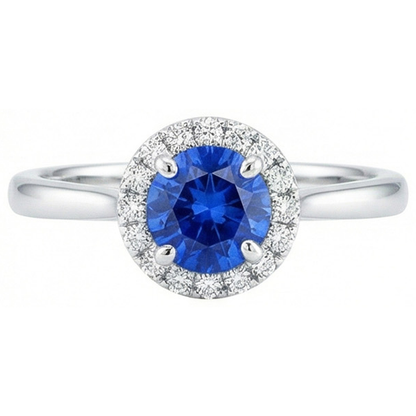 2 Carats Round Sapphire And Natural Earth Mined Diamond Engagement Ring White Gold 14K