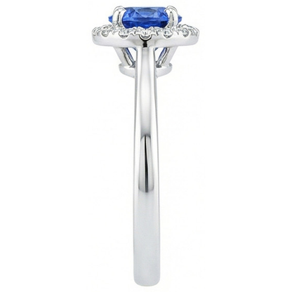 2 Carats Round Sapphire And Natural Earth Mined Diamond Engagement Ring White Gold 14K