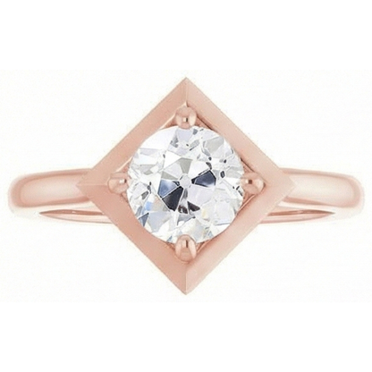 2 Carats Solitaire Ring Old Mine Cut Real Natural Earth Mined Diamond Kite Style Jewelry