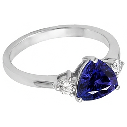 2 Carats Tanzanite Trillion Natural Earth Mined Diamond 3 Stone Ring White Gold 14K