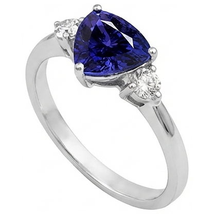 2 Carats Tanzanite Trillion Natural Earth Mined Diamond 3 Stone Ring White Gold 14K