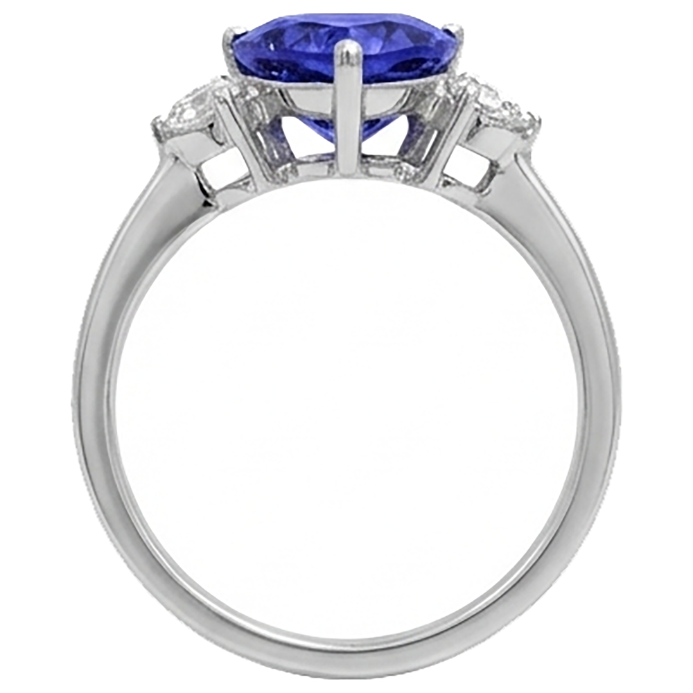 2 Carats Tanzanite Trillion Natural Earth Mined Diamond 3 Stone Ring White Gold 14K