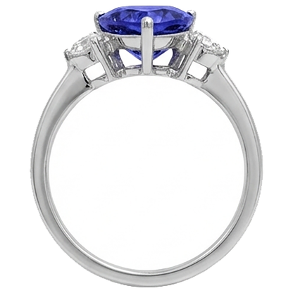 2 Carats Tanzanite Trillion Natural Earth Mined Diamond 3 Stone Ring White Gold 14K