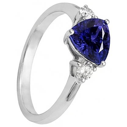 2 Carats Tanzanite Trillion Natural Earth Mined Diamond 3 Stone Ring White Gold 14K