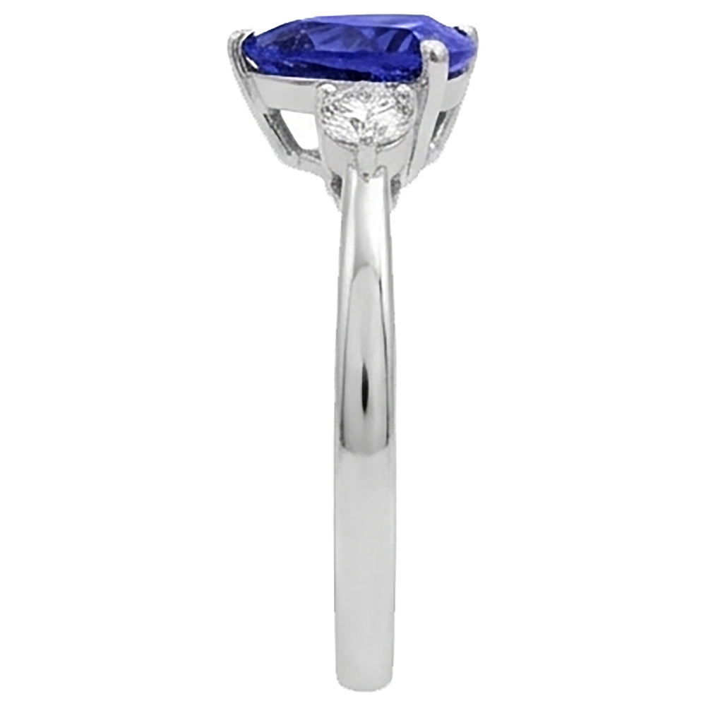 2 Carats Tanzanite Trillion Natural Earth Mined Diamond 3 Stone Ring White Gold 14K