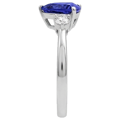 2 Carats Tanzanite Trillion Natural Earth Mined Diamond 3 Stone Ring White Gold 14K