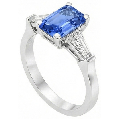 Natural Real ( Not Lab Grown )  2 Carats Womens Jewelry Blue Sapphire Ring Tapered Baguette 3 Stone